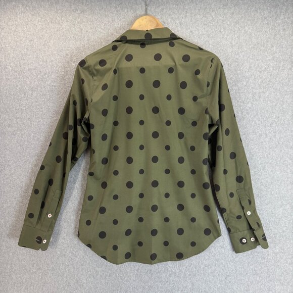 Dover Saddlery Button Front Riding Shirt Olive Green Polka Dot Equestrian Small - Picture 4 of 13